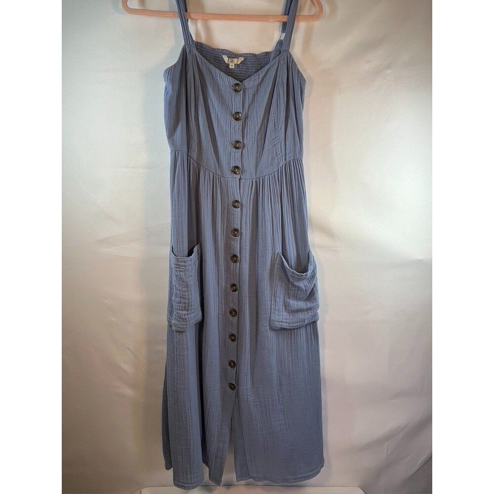 CHK CLOCKHOUSE WOMENS BLUE SZ MED 42 GAUZE BUTTON DOWN POCKETS DRESS